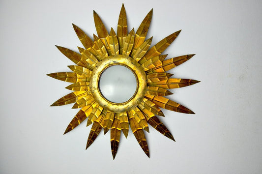 Brutalist Floral Sun Sconce in Gilded Metal, Italy, 1970s