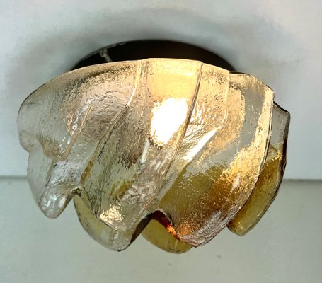 Brutalist Flush Mount of Clear and Amber Frosted Ice Glass, Germany, 1960s-WZZ-1405376