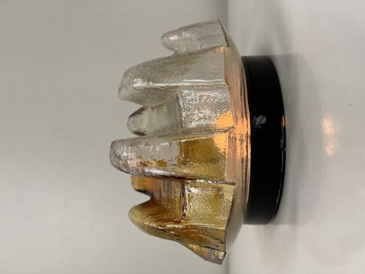 Brutalist Flush Mount of Clear and Amber Frosted Ice Glass, Germany, 1960s-WZZ-1405376