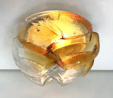 Brutalist Flush Mount of Clear and Amber Frosted Ice Glass, Germany, 1960s-WZZ-1405376