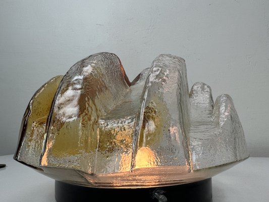 Brutalist Flush Mount of Clear and Amber Frosted Ice Glass, Germany, 1960s-WZZ-1405376