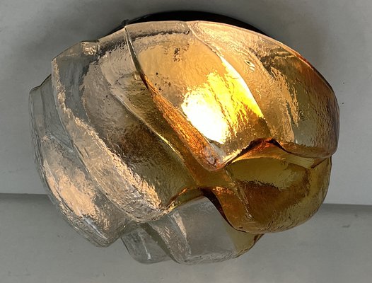 Brutalist Flush Mount of Clear and Amber Frosted Ice Glass, Germany, 1960s-WZZ-1405376