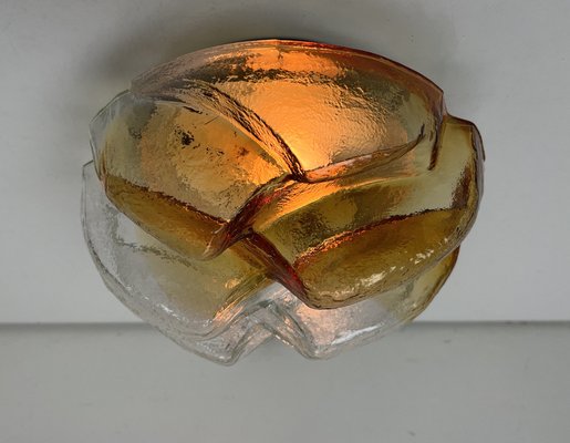 Brutalist Flush Mount of Clear and Amber Frosted Ice Glass, Germany, 1960s-WZZ-1405376