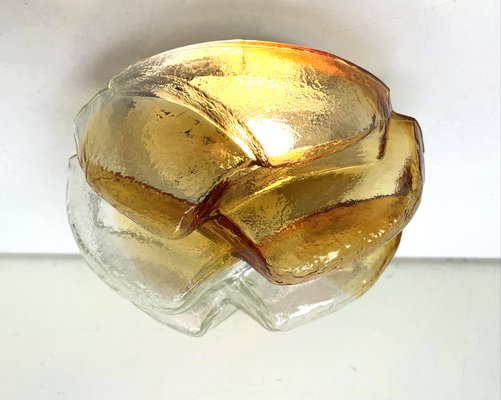 Brutalist Flush Mount of Clear and Amber Frosted Ice Glass, Germany, 1960s-WZZ-1405376