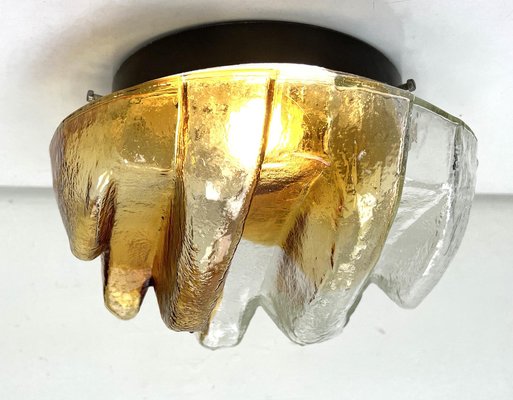 Brutalist Flush Mount of Clear and Amber Frosted Ice Glass, Germany, 1960s-WZZ-1405376