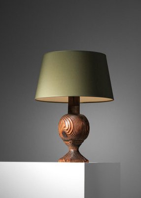 Brutalist French Folk Art Table Lamp in Burnt Wood, 1960s-YU-1800682