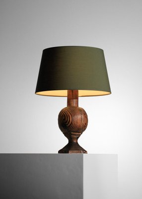 Brutalist French Folk Art Table Lamp in Burnt Wood, 1960s-YU-1800682