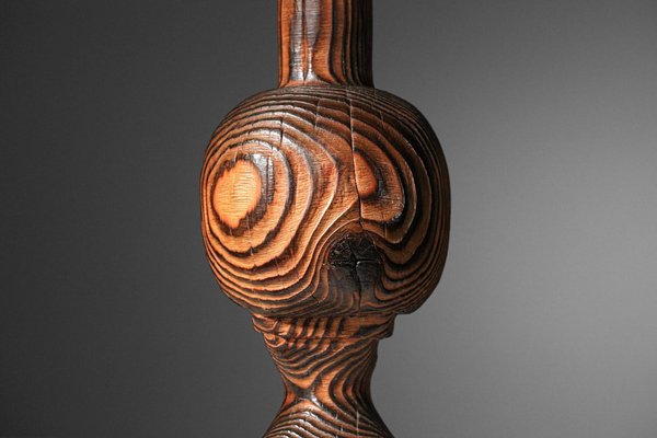 Brutalist French Folk Art Table Lamp in Burnt Wood, 1960s-YU-1800682