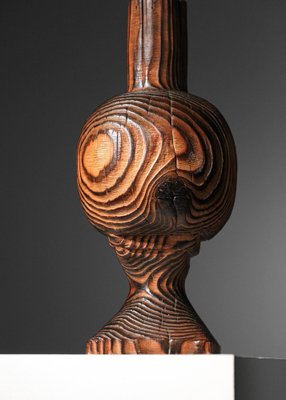 Brutalist French Folk Art Table Lamp in Burnt Wood, 1960s-YU-1800682