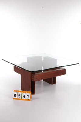 Brutalist French Teak with Glass Top Coffee Table, 1970s-EZZ-1319321