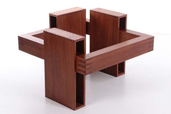 Brutalist French Teak with Glass Top Coffee Table, 1970s-EZZ-1319321