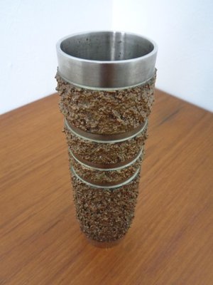 Brutalist German Vase in Copper and Stainless Steel, 1960s-RDW-1220213