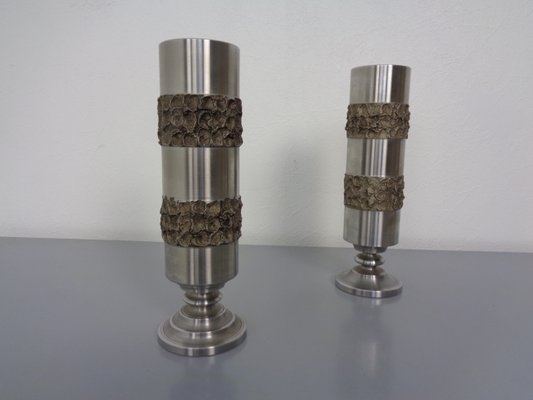 Brutalist German Vases in Stainless Steel, 1960s, Set of 2-RDW-1436233