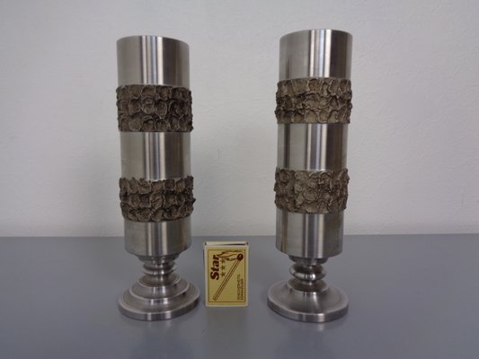 Brutalist German Vases in Stainless Steel, 1960s, Set of 2-RDW-1436233