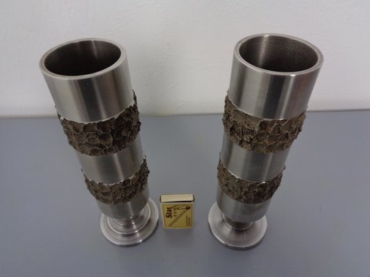 Brutalist German Vases in Stainless Steel, 1960s, Set of 2-RDW-1436233