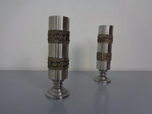 Brutalist German Vases in Stainless Steel, 1960s, Set of 2-RDW-1436233