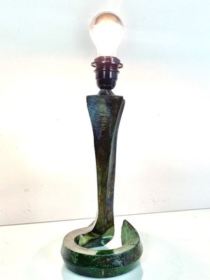 Brutalist Green Bronze Table Lamp, 1960s-WZZ-891462