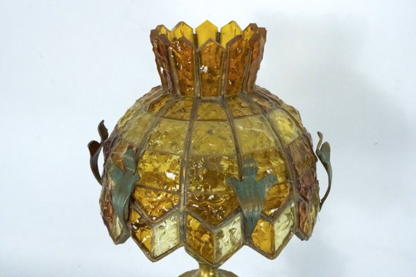 Brutalist Hammered Glass Table Lamp from Longobard, Italy, 1970s-OT-2021417