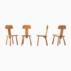 Brutalist Hand Carved Wooden Chairs, 1950s, Set of 4-OHK-1786574