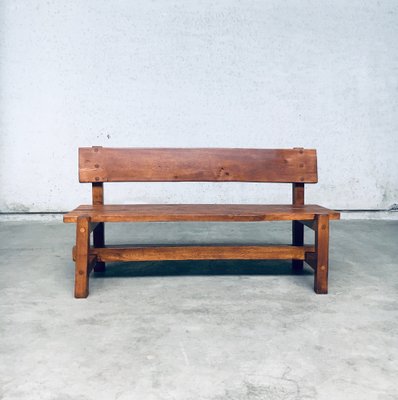 Brutalist Hand-Crafted Oak Bench, Belgium, 1960s-RQV-1707098