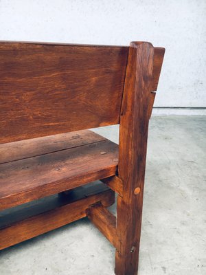 Brutalist Hand-Crafted Oak Bench, Belgium, 1960s-RQV-1707098