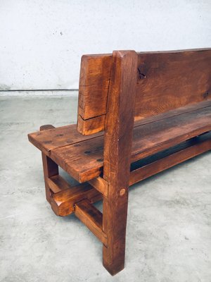 Brutalist Hand-Crafted Oak Bench, Belgium, 1960s-RQV-1707098