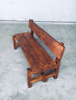 Brutalist Hand-Crafted Oak Bench, Belgium, 1960s-RQV-1707098