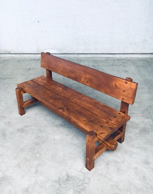 Brutalist Hand-Crafted Oak Bench, Belgium, 1960s-RQV-1707098