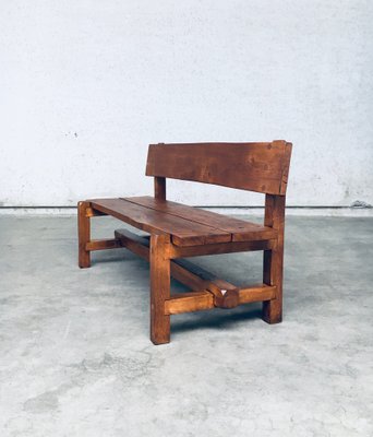 Brutalist Hand-Crafted Oak Bench, Belgium, 1960s-RQV-1707098