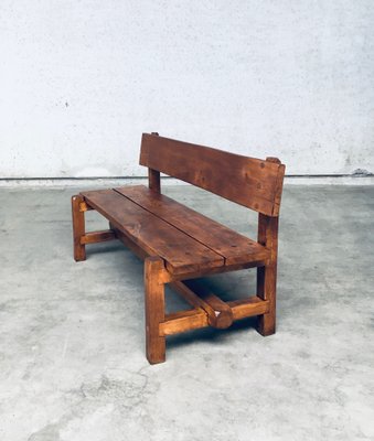 Brutalist Hand-Crafted Oak Bench, Belgium, 1960s-RQV-1707098