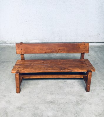 Brutalist Hand-Crafted Oak Bench, Belgium, 1960s-RQV-1707098