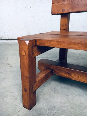 Brutalist Hand-Crafted Oak Bench, Belgium, 1960s-RQV-1707098