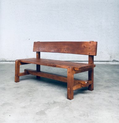 Brutalist Hand-Crafted Oak Bench, Belgium, 1960s-RQV-1707098