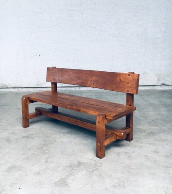 Brutalist Hand-Crafted Oak Bench, Belgium, 1960s-RQV-1707098