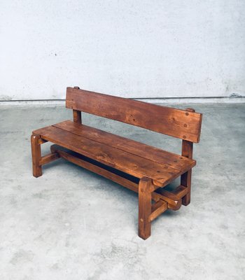 Brutalist Hand-Crafted Oak Bench, Belgium, 1960s-RQV-1707098