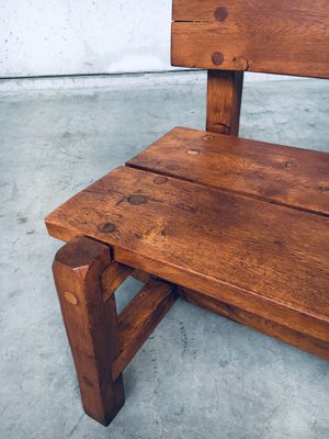 Brutalist Hand-Crafted Oak Bench, Belgium, 1960s-RQV-1707098