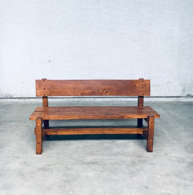 Brutalist Hand-Crafted Oak Bench, Belgium, 1960s-RQV-1707098