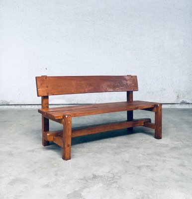 Brutalist Hand-Crafted Oak Bench, Belgium, 1960s-RQV-1707098