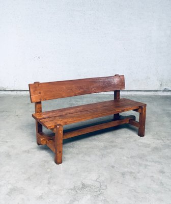 Brutalist Hand-Crafted Oak Bench, Belgium, 1960s-RQV-1707098