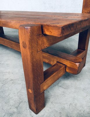 Brutalist Hand-Crafted Oak Bench, Belgium, 1960s-RQV-1707098