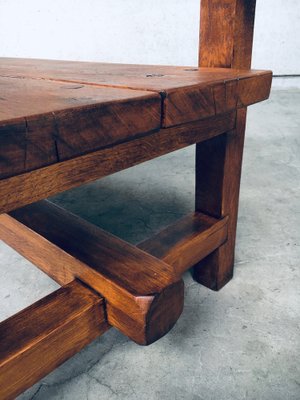 Brutalist Hand-Crafted Oak Bench, Belgium, 1960s-RQV-1707098