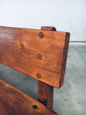 Brutalist Hand-Crafted Oak Bench, Belgium, 1960s-RQV-1707098