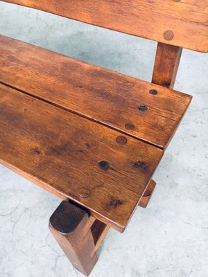 Brutalist Hand-Crafted Oak Bench, Belgium, 1960s-RQV-1707098