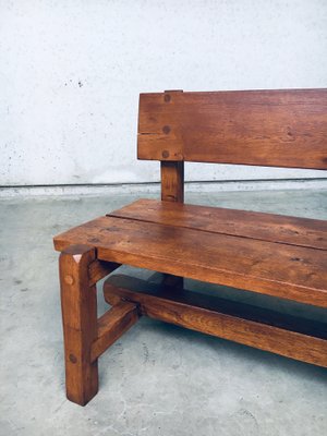 Brutalist Hand-Crafted Oak Bench, Belgium, 1960s-RQV-1707098