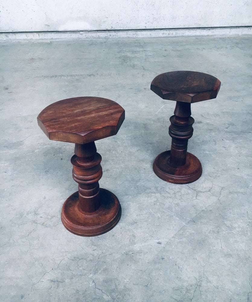 Brutalist Hand Crafted Side Table Set in the style of Charles Dudouyt, France, 1940s, Set of 2