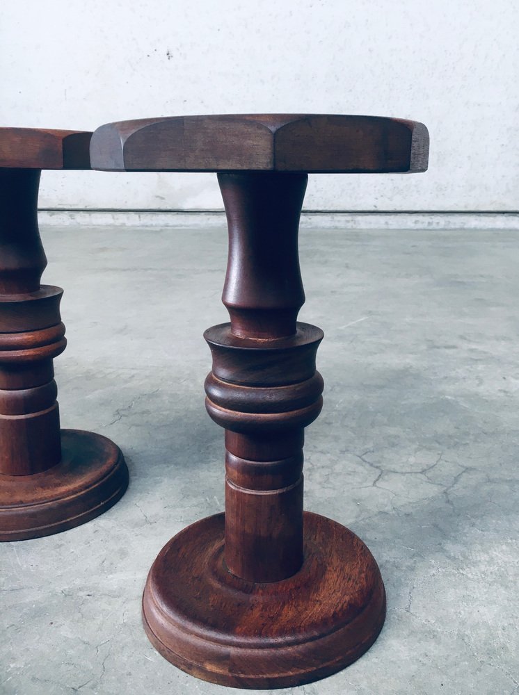 Brutalist Hand Crafted Side Table Set in the style of Charles Dudouyt, France, 1940s, Set of 2