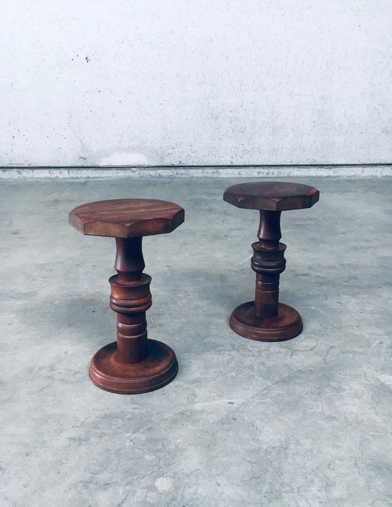 Brutalist Hand Crafted Side Table Set in the style of Charles Dudouyt, France, 1940s, Set of 2