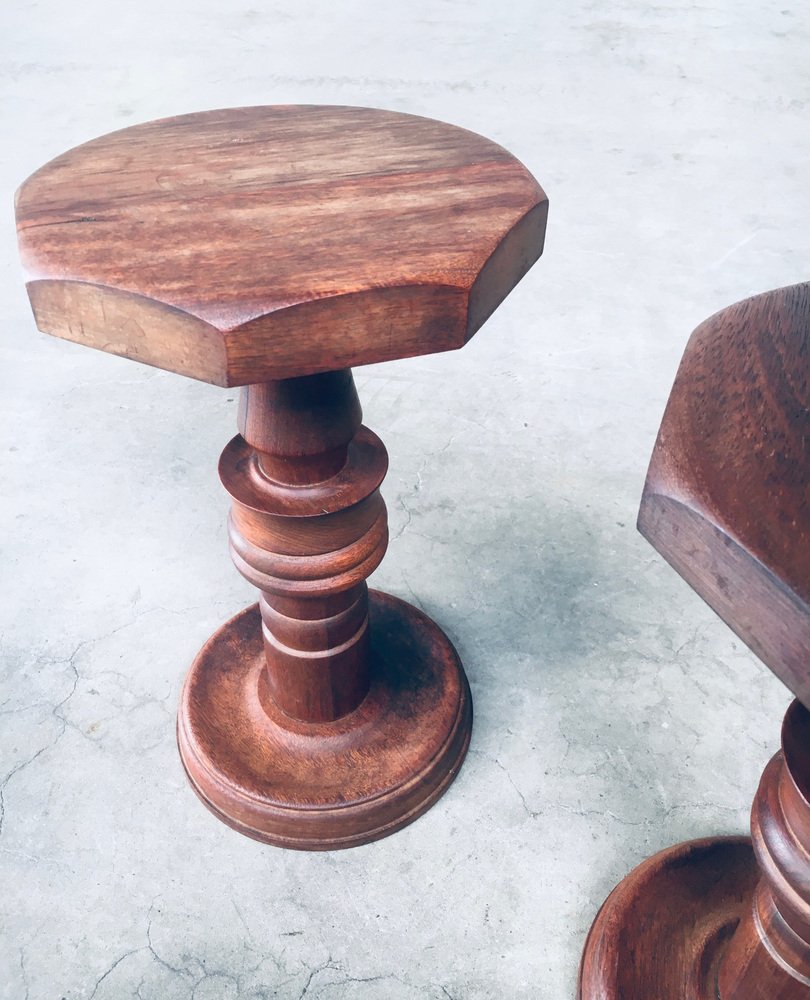 Brutalist Hand Crafted Side Table Set in the style of Charles Dudouyt, France, 1940s, Set of 2