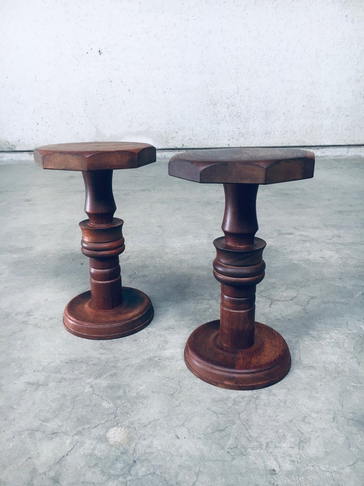 Brutalist Hand Crafted Side Table Set in the style of Charles Dudouyt, France, 1940s, Set of 2