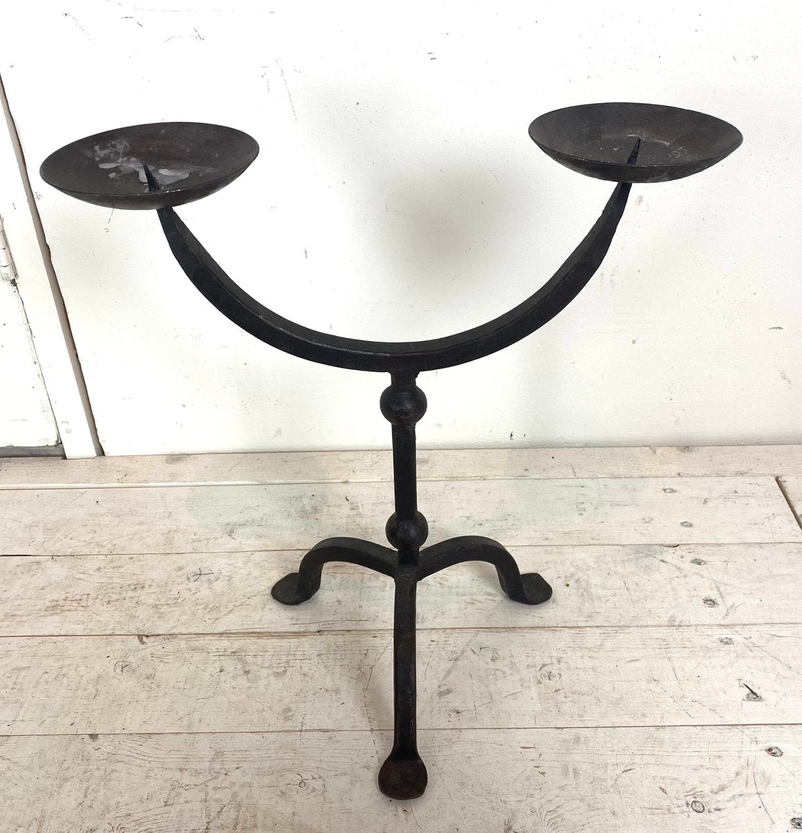 Brutalist Hand-Forged Iron Candle Holder